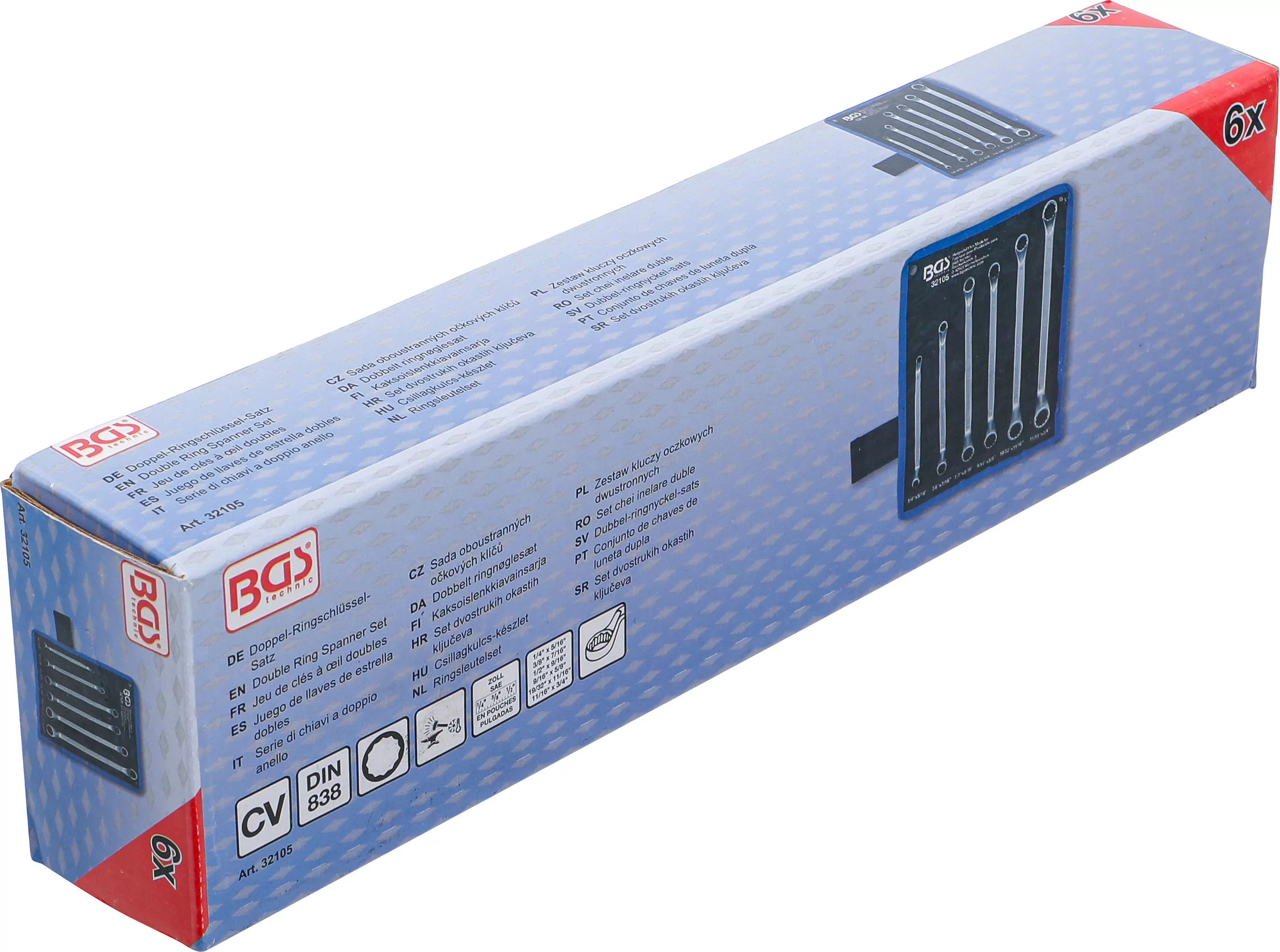 Doppel-Ringschlüssel-Satz | tief gekröpft | Zollgrößen | SW 1/4" - 3/4" | 6-tlg.