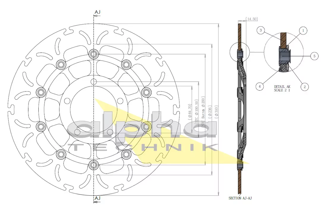 alpha Technik Bremsscheibe Omega-Design ABD33 vorne für Triumph Daytona Street Triple / R