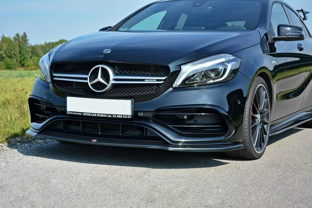 Front Ansatz Passend Für V.1 Passend Für Mercedes A W176 AMG FL Schwarz Hochglanz Schwarz Hochglanz