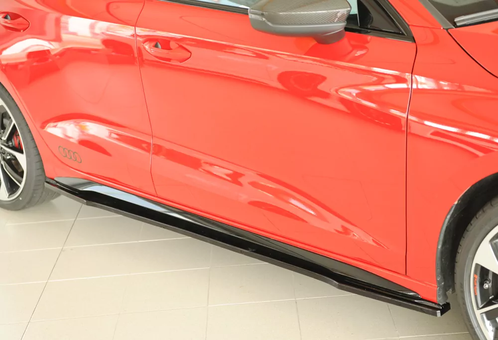 Rieger Seitenschweller rechts ansatz glanz schwarz für Audi A3 S3 (GY) 5-tür. (Sportback) 07.20-05.24 (bis Facelift)