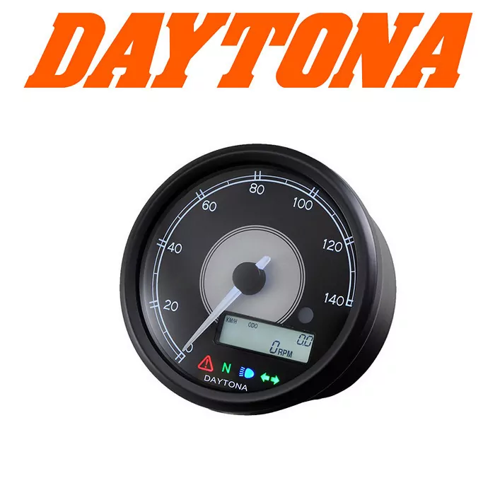 Daytona Digitaltacho Velona, Ø 80mm, -140 Km/h, Tacho/dreh/uhr/voltanz./trip/bel. Weiss, E-geprüft