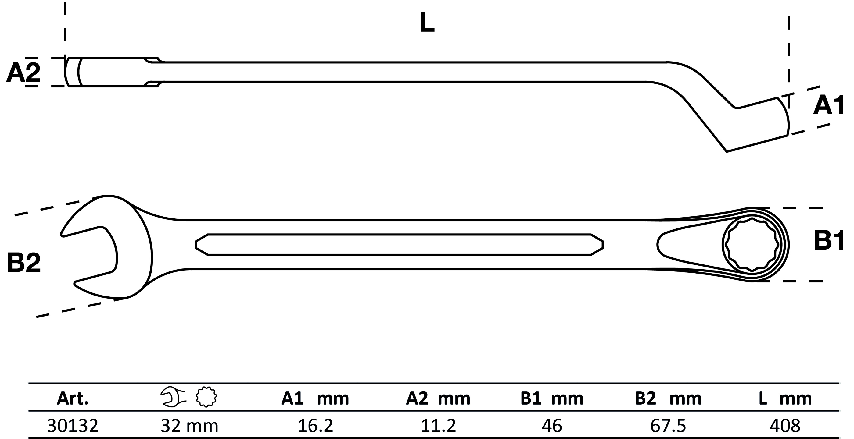 Maul-Ringschlüssel, gekröpft | SW 32 mm