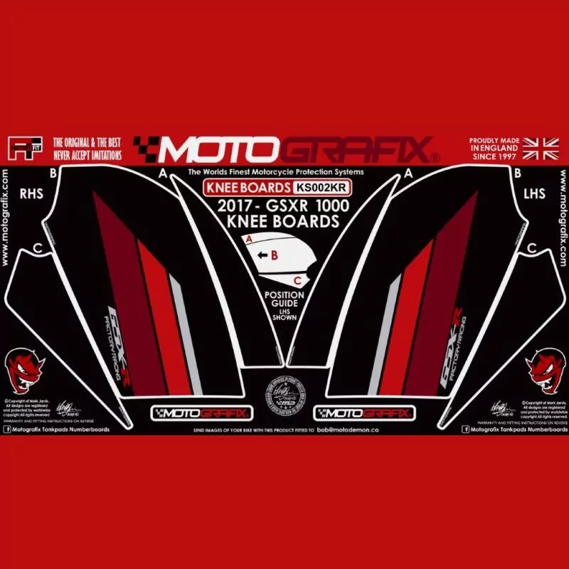Motografix Tankschutz Knie Pads SUZUKI GSX-R 1000 / R 2017- KS002KR
