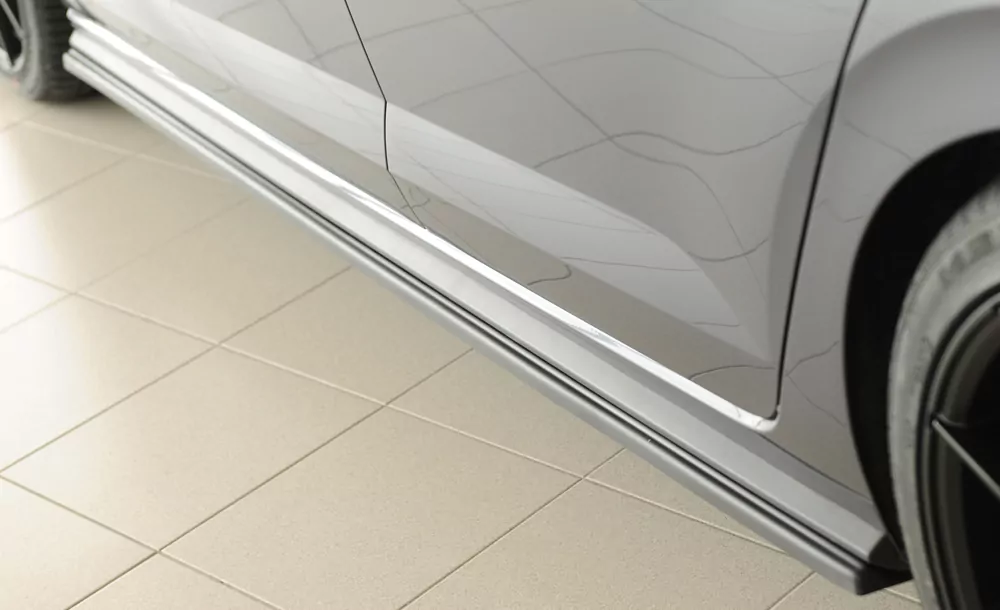 Rieger Seitenschweller links ansatz matt schwarz für VW Polo (AW) R-Line 5-tür. 06.17-05.21 (bis Facelift)