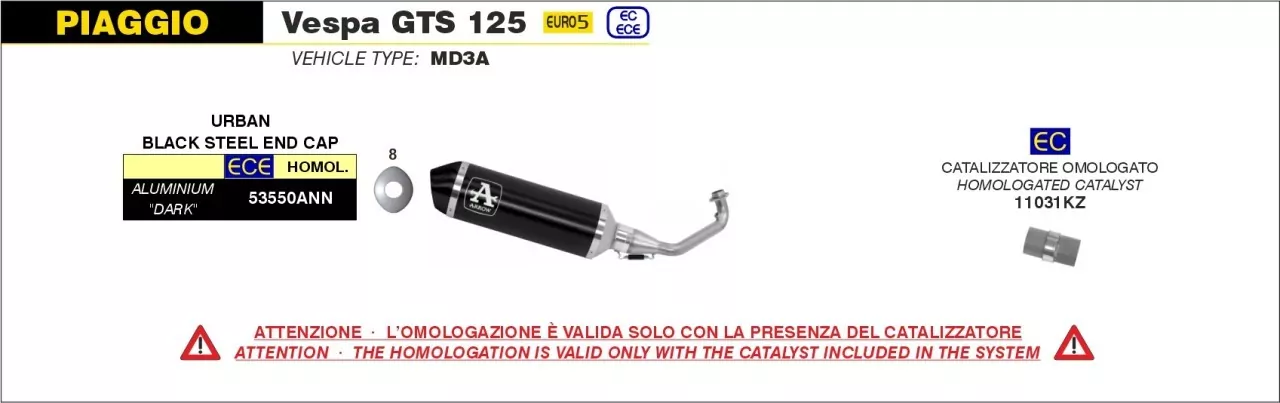 Arrow Urban Aluminium Schwarz PIAGGIO VESPA GTS 125 21-23