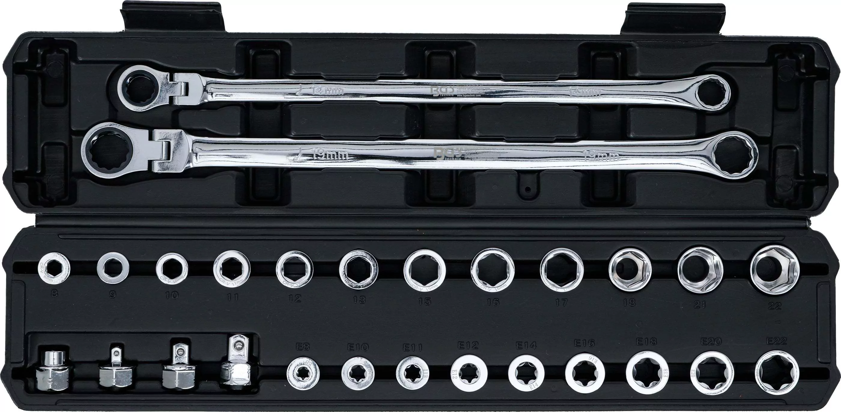 Doppel-Ring- und Ratschenring-Gelenkschlüssel-Satz | extra lang | 27-tlg.