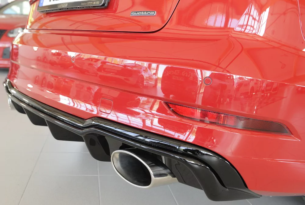 Rieger Heckeinsatz für Audi A3 S3 (8V) - 3-tür. (Cabrio 8V7) 09.16- (ab Facelift) schwarz glanz