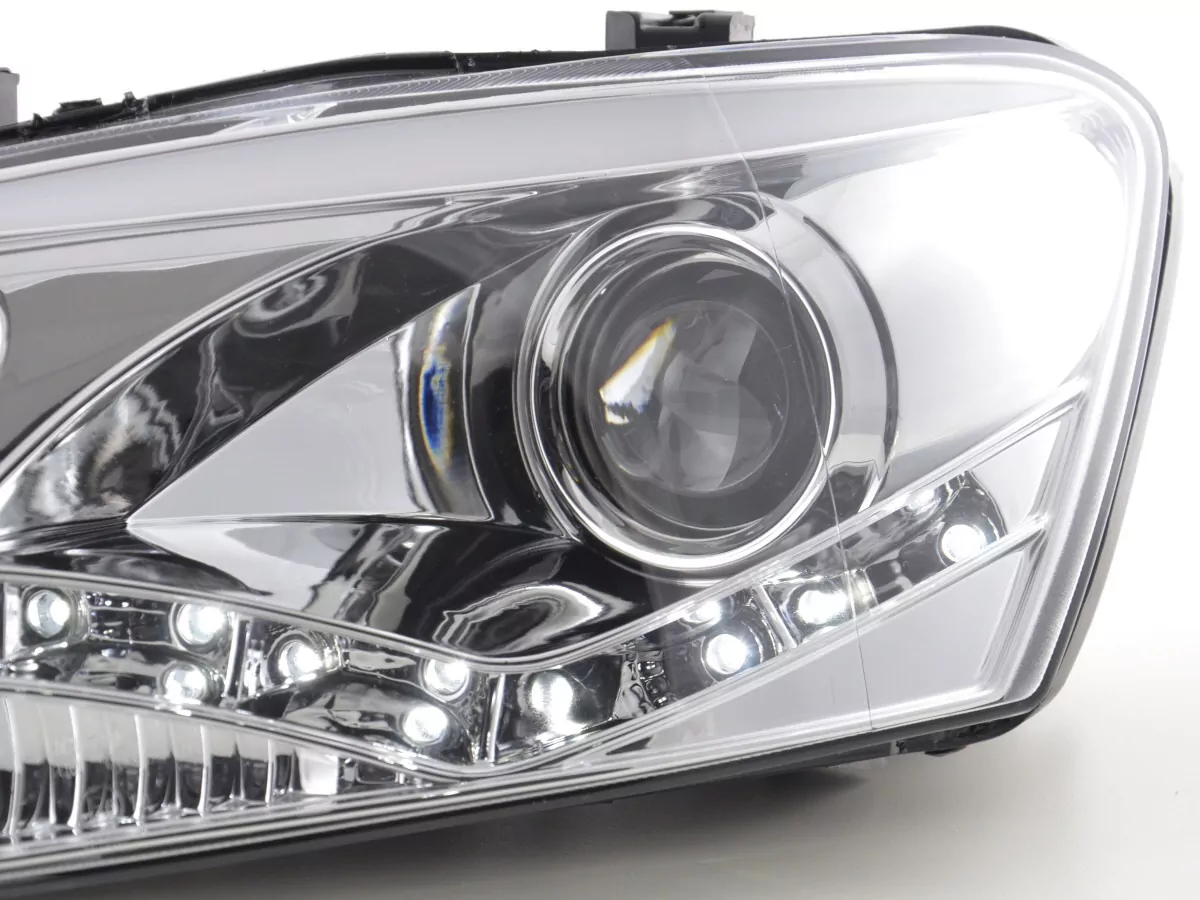 Scheinwerfer Set Daylight LED TFL-Optik VW Polo Typ 6R Bj. 2010- chrom für Rechtslenker