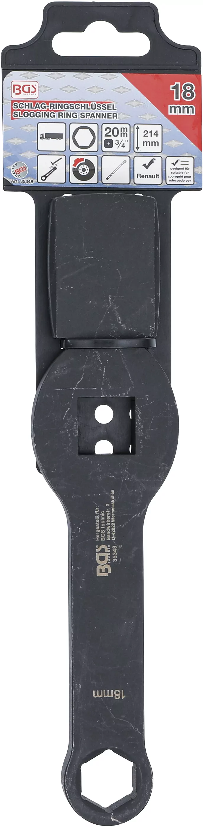 Schlag-Ringschlüssel | Sechskant | mit 2 Schlagflächen | SW 18 mm