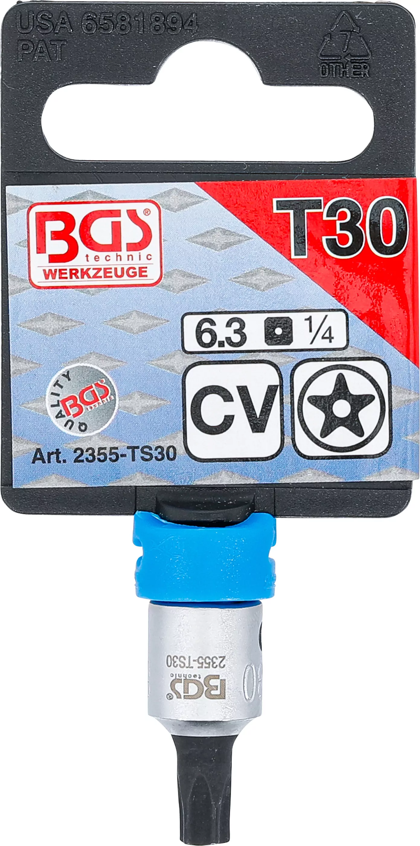 Bit-Einsatz | Antrieb Innenvierkant 6,3 mm (1/4") | TS-Profil (für Torx Plus) mit Bohrung TS30