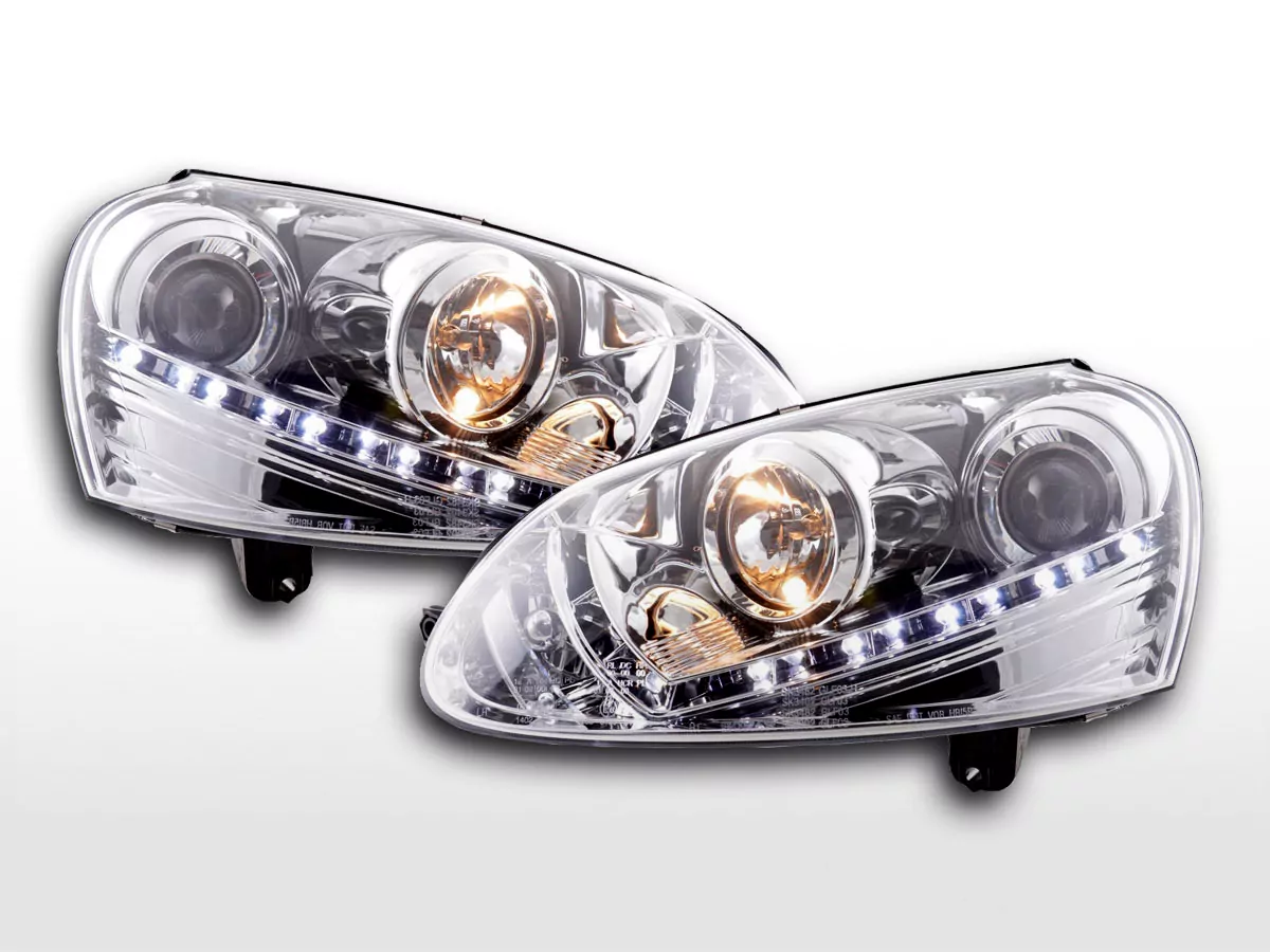 Scheinwerfer Set Daylight LED TFL-Optik VW Golf 5 Typ 1K Bj. 03-08 chrom für Rechtslenker