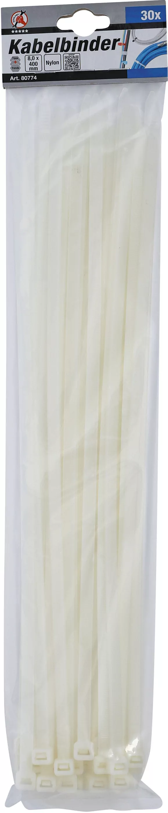 Kabelbinder-Sortiment | weiß | 8,0 x 400 mm | 30-tlg.