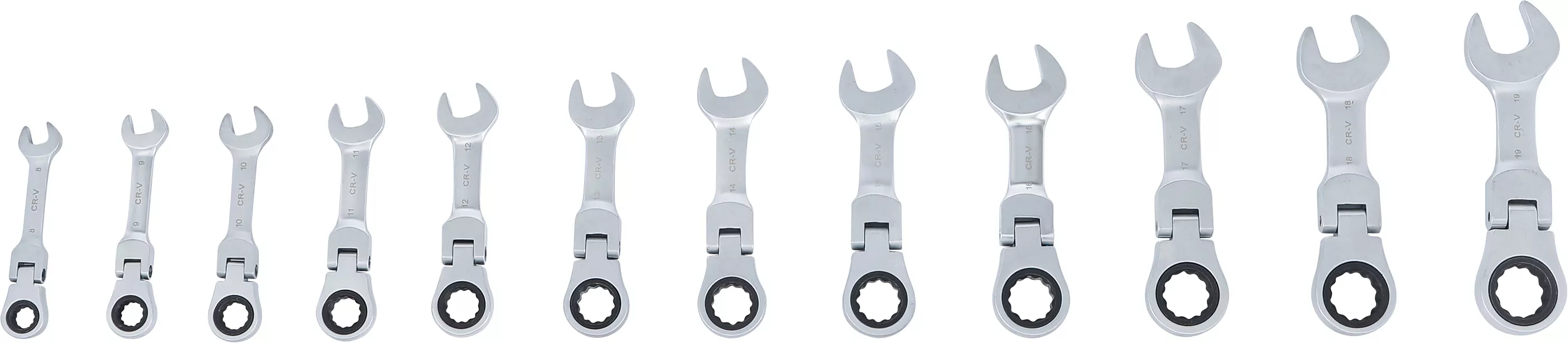 Ratschenring-Maulschlüssel-Satz | kurz | abwinkelbar | SW 8 - 19 mm | 12-tlg.