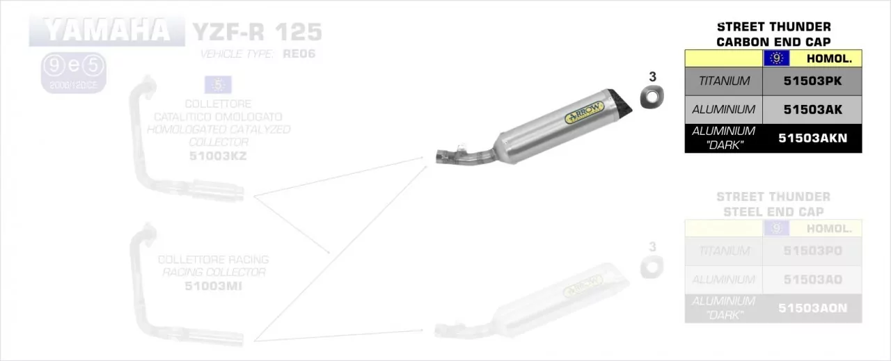 Arrow Street Thunder Aluminium Schwarz Yamaha YZF-R 125 08-18