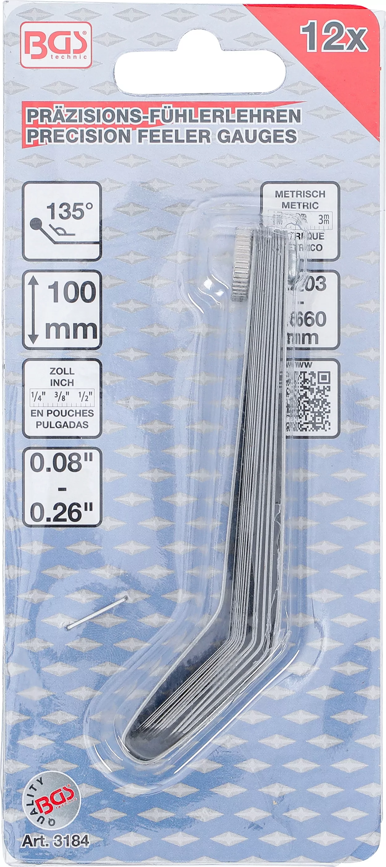 Präzisions-Fühlerlehren, gebogen | 12 Blatt