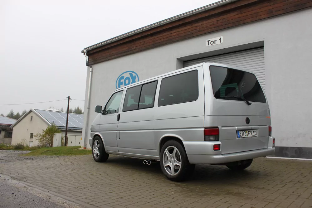 VW T4 - 2,5l TDI  Sidepipe bestehend aus End- und Vorschalldämpfer mit Ausgang an der Fahrerseite - 2x106x71 Typ 38
