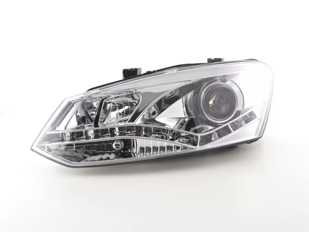 Scheinwerfer Set Daylight LED TFL-Optik VW Polo Typ 6R Bj. 2010- chrom für Rechtslenker