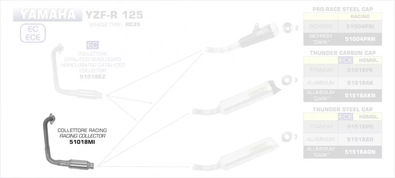 51018MI-Arrow Racing Krümmer Yamaha YZF-R 125 19-20/MT-125 2020