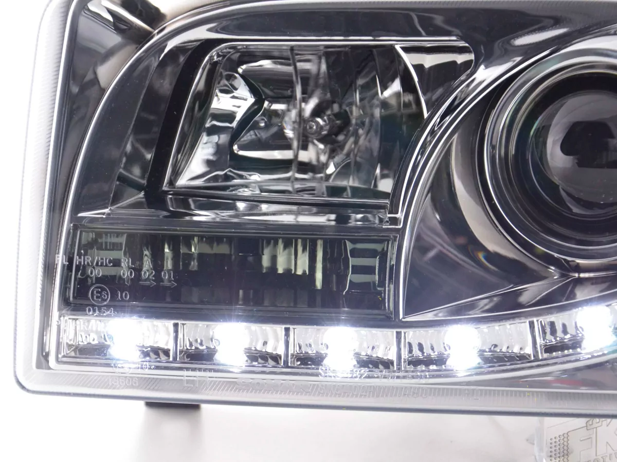 Scheinwerfer Set Daylight LED TFL-Optik VW Bus Typ T4 Bj. 90-03 chrom