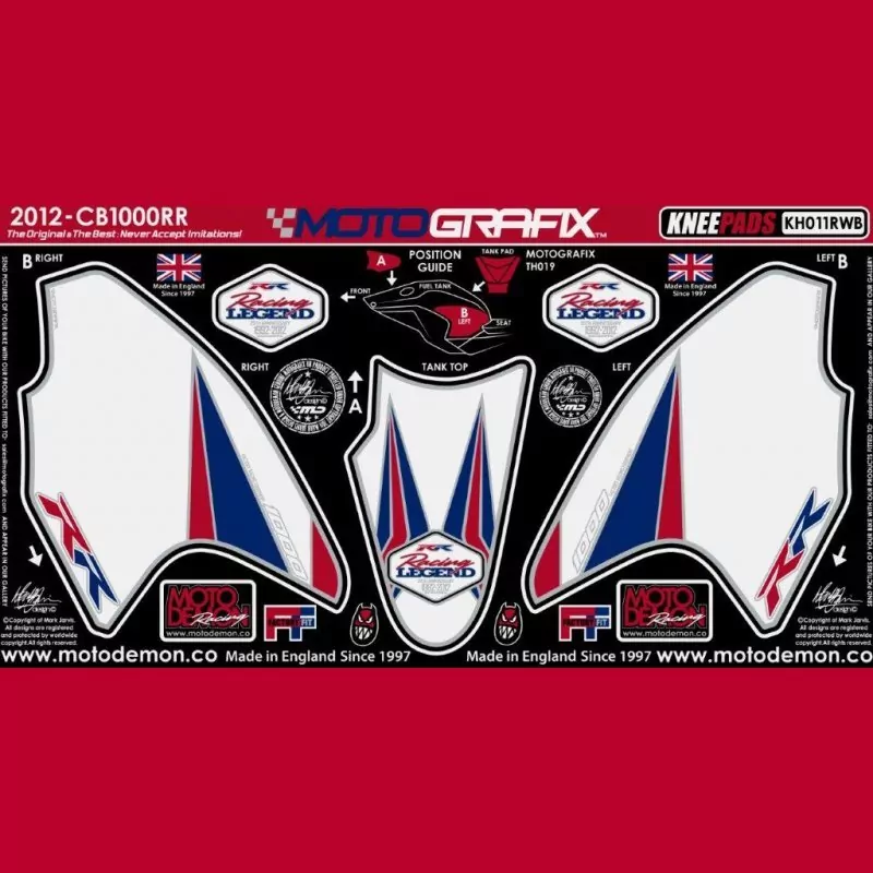 Motografix Tankschutz Knie Pads Honda CBR 1000 RR Fireblade 2012-2016 KH011RWB