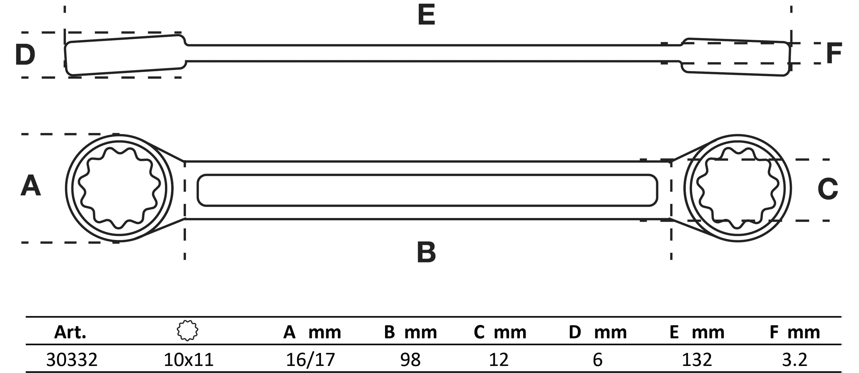 Doppel-Ringschlüssel | extra flach | SW 10 x 11 mm