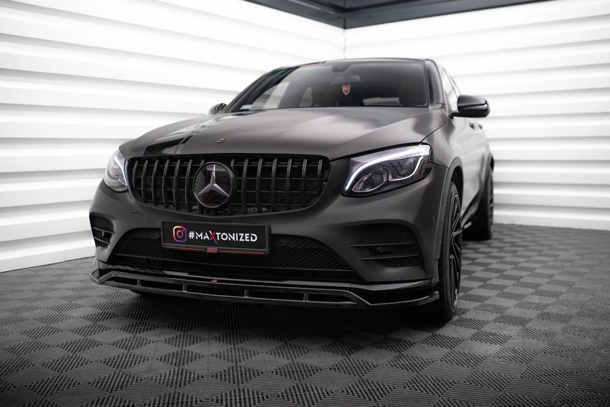 Front Ansatz Für Mercedes-Benz GLC Coupe AMG-Line C253 Facelift Schwarz Hochglanz