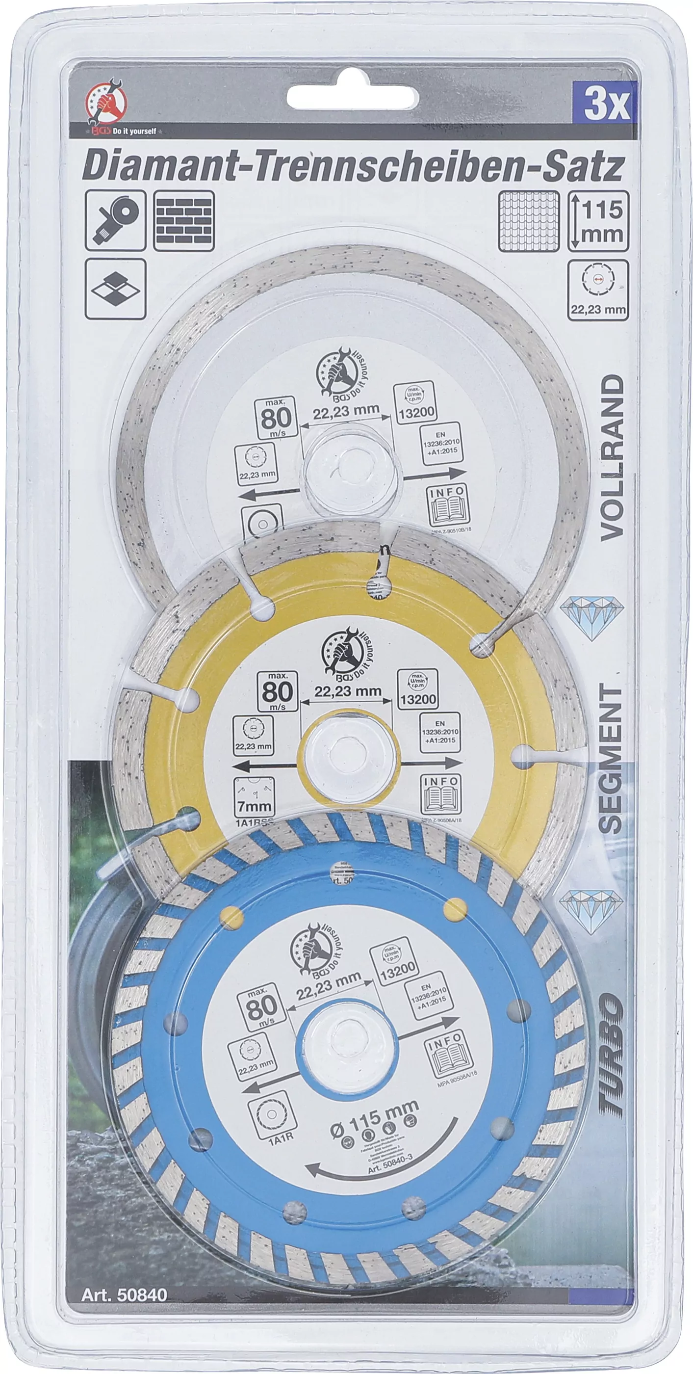 Diamant-Trennscheiben-Satz | Bohrungs-Ø 20 mm | Ø 115 mm | 3-tlg.