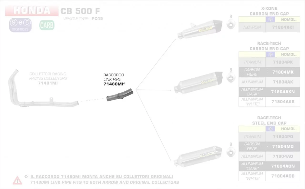 71480MI-Arrow Zwischenrohr Honda CBR 500 R 13-15