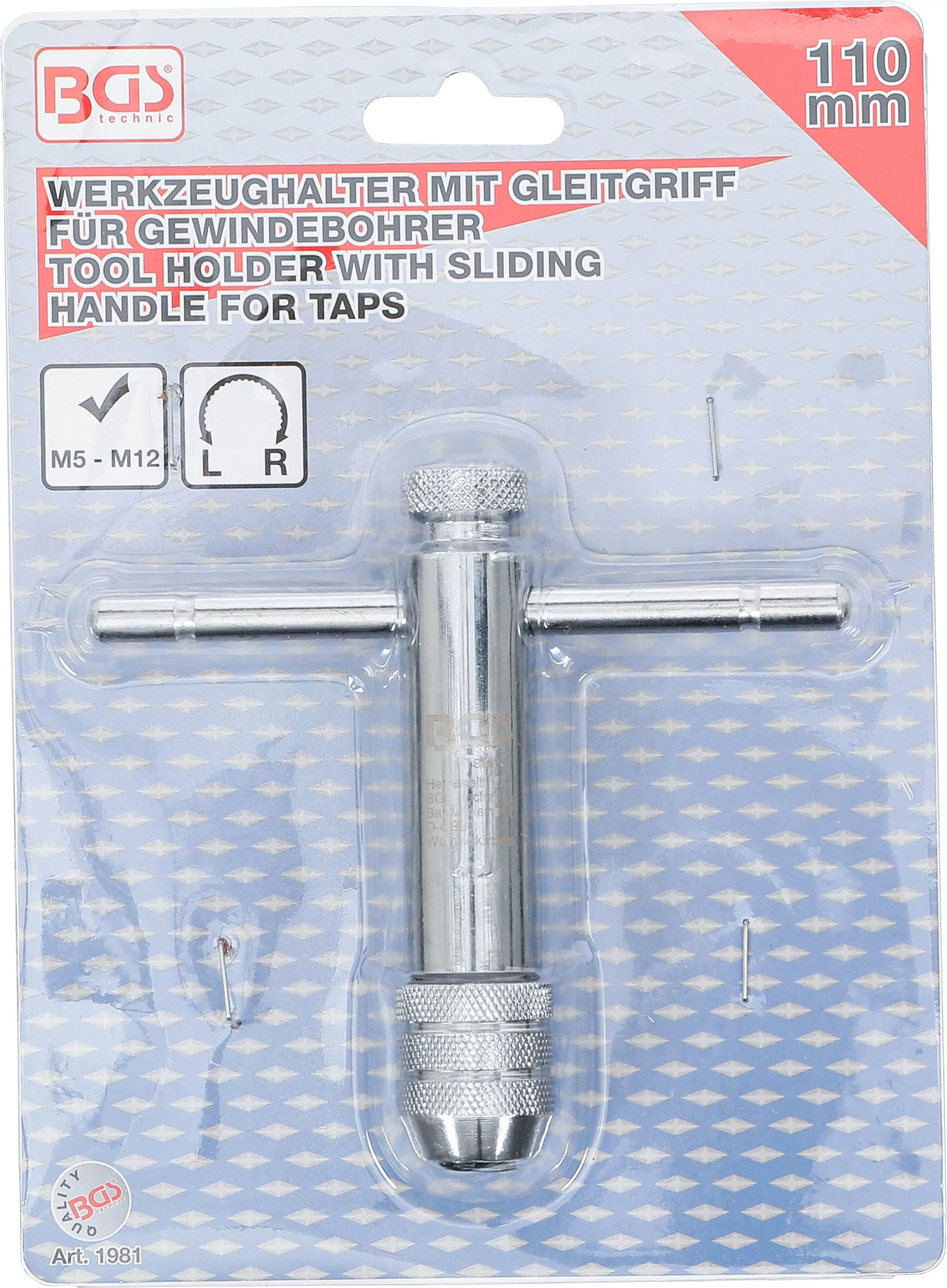 Werkzeughalter mit Gleitgriff für Gewindebohrer | M5 - M12 | 110 mm