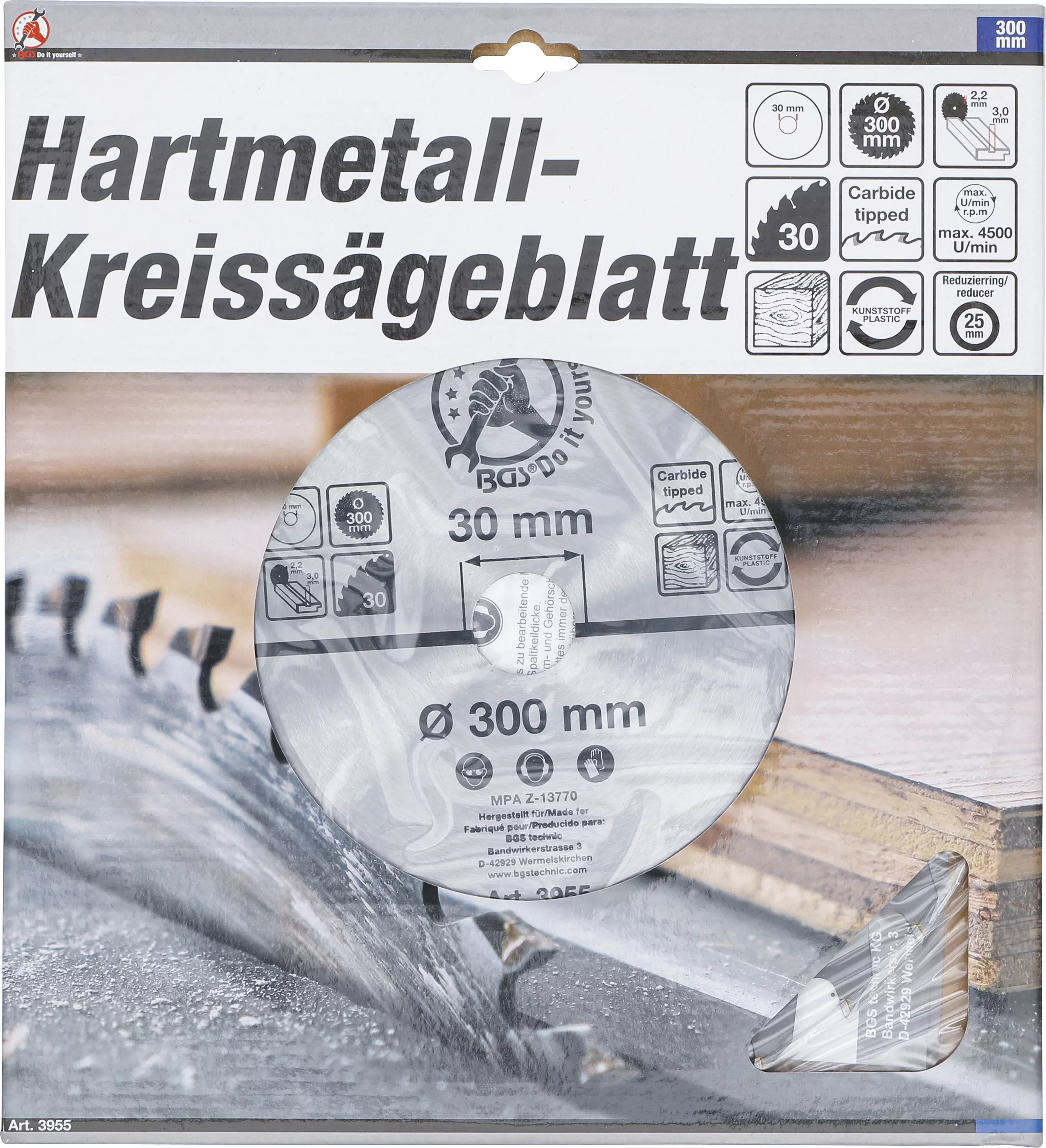 Hartmetall-Kreissägeblatt | Ø 300 x 30 x 3,2 mm | 30 Zähne