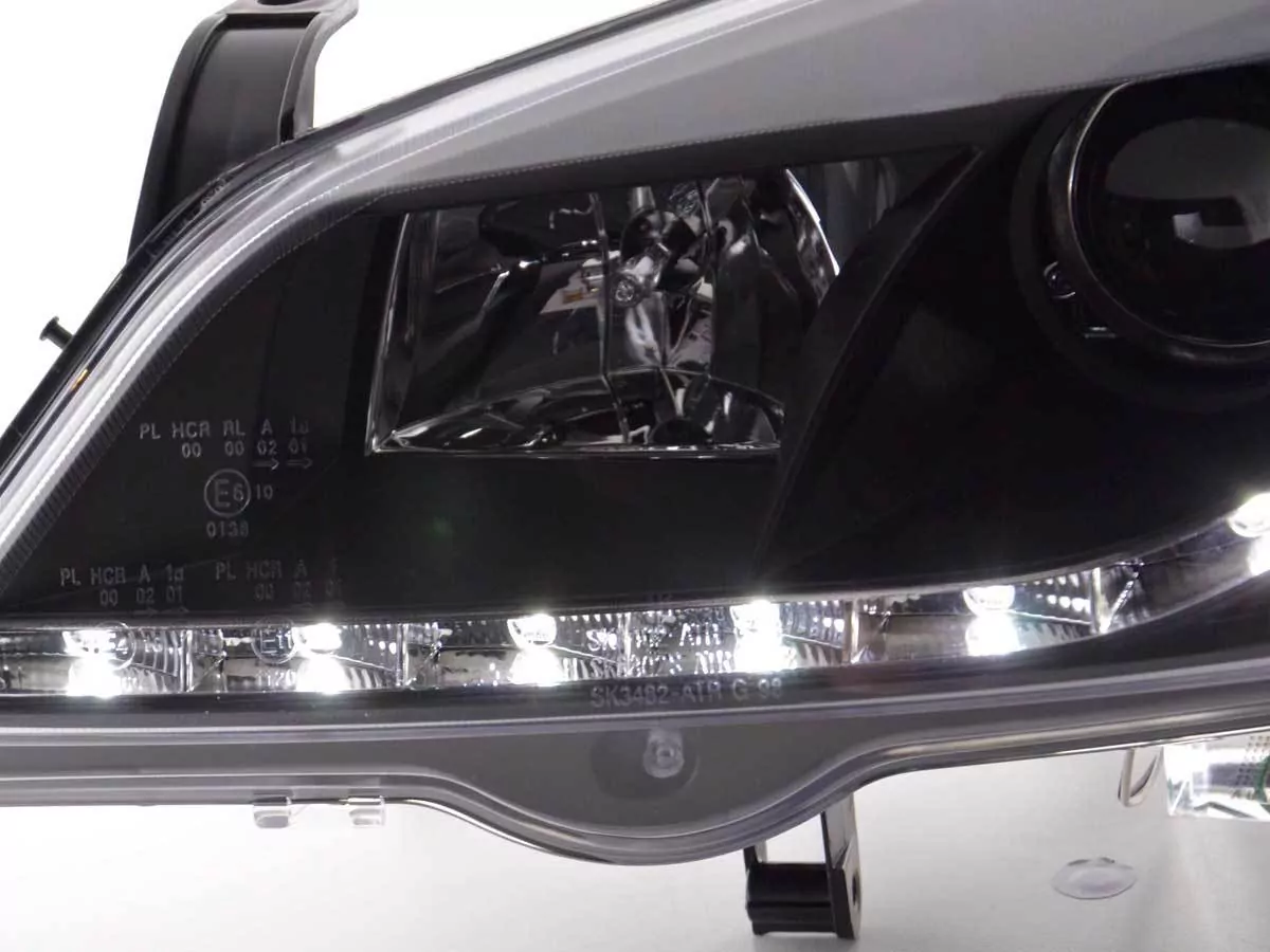 Scheinwerfer Set Daylight LED TFL-Optik Opel Astra G Bj. 98-03 schwarz
