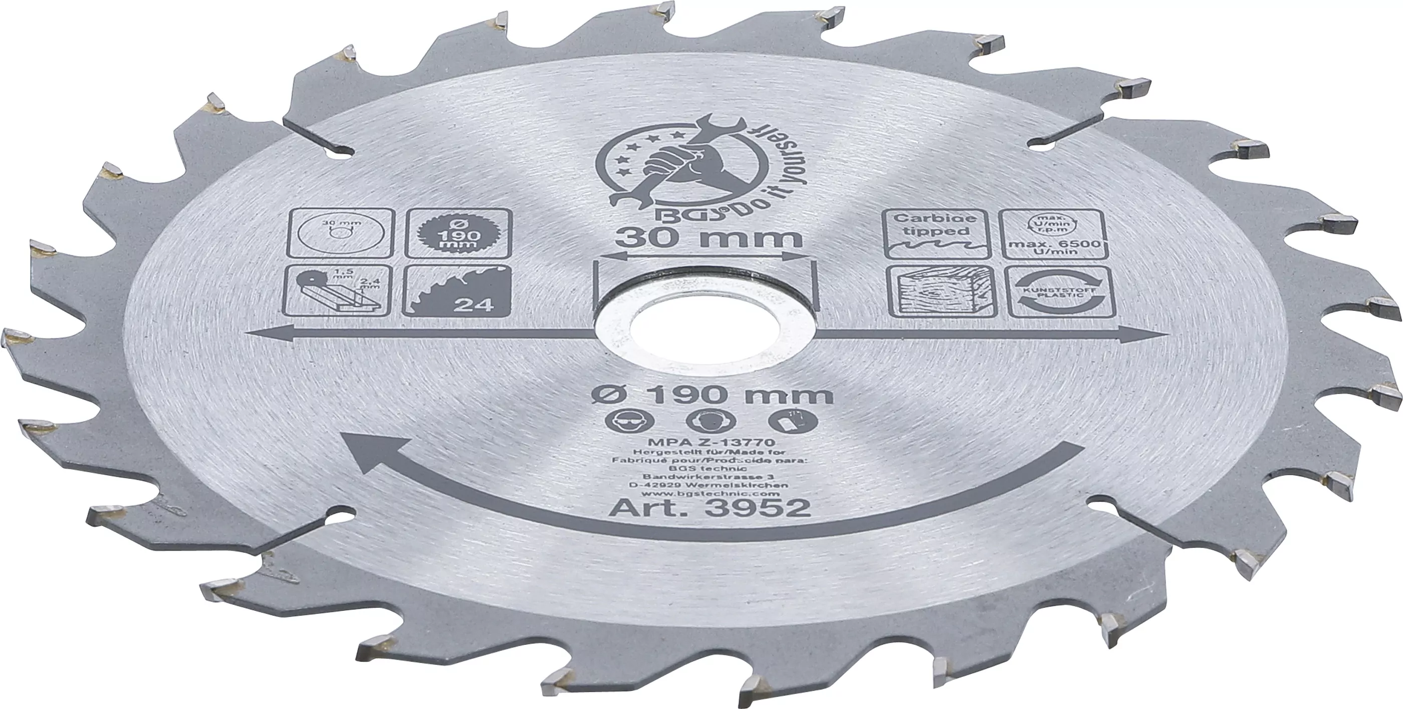 Hartmetall-Kreissägeblatt | Ø 190 x 30 x 2,5 mm | 24 Zähne