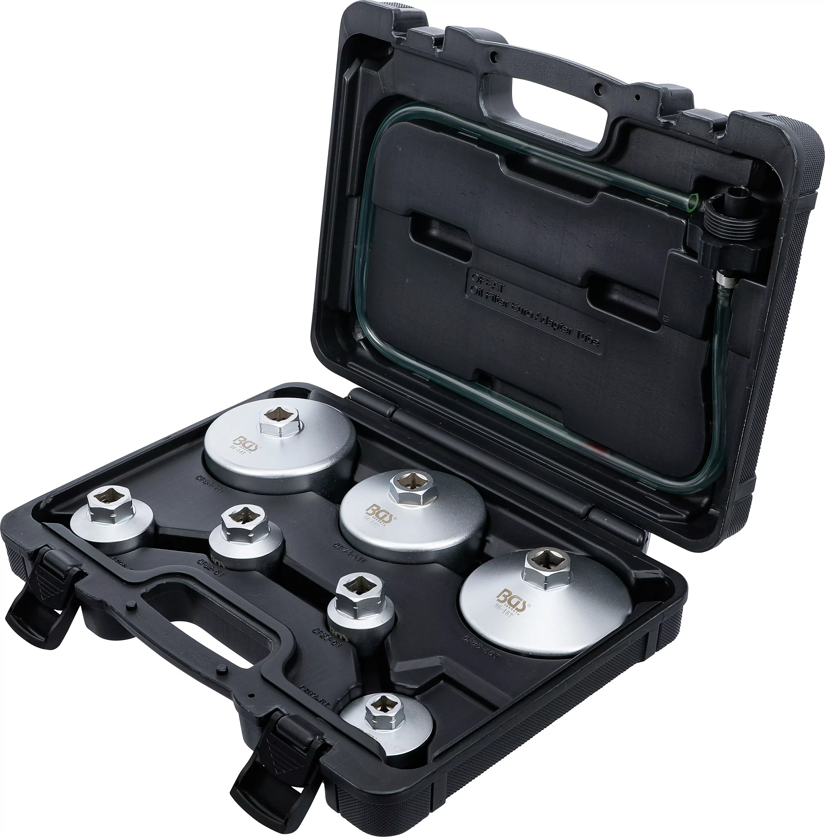 Ölfilterschlüssel-Satz | mit Ölfilter-Ablassschlauch | für VAG, BMW, Citroën, Peugeot, Ford, Mercedes-Benz, Opel, Volvo | 8-tlg.