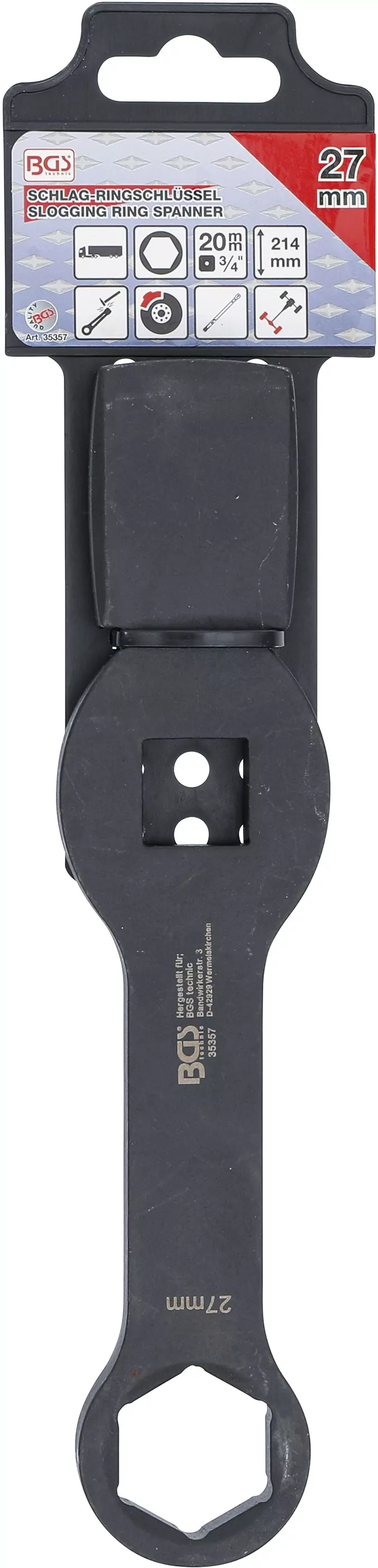 Schlag-Ringschlüssel | Sechskant | mit 2 Schlagflächen | SW 27 mm