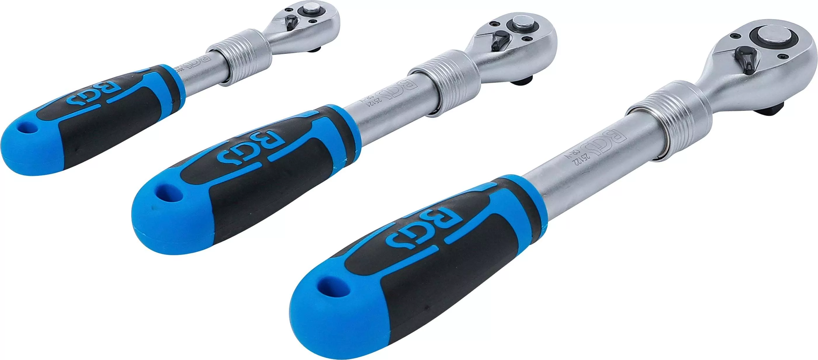 Umschaltknarren-Satz | ausziehbar | Abtrieb Außenvierkant 6,3 mm (1/4") - 10 mm (3/8") - 12,5 mm (1/2") | 3-tlg.