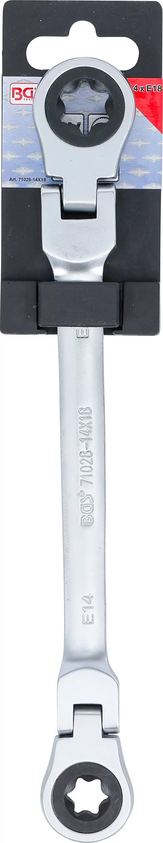 Doppel-Ratschen-Ringschlüssel | abwinkelbar | mit E-Profil Ringköpfen | SW E14 x E18