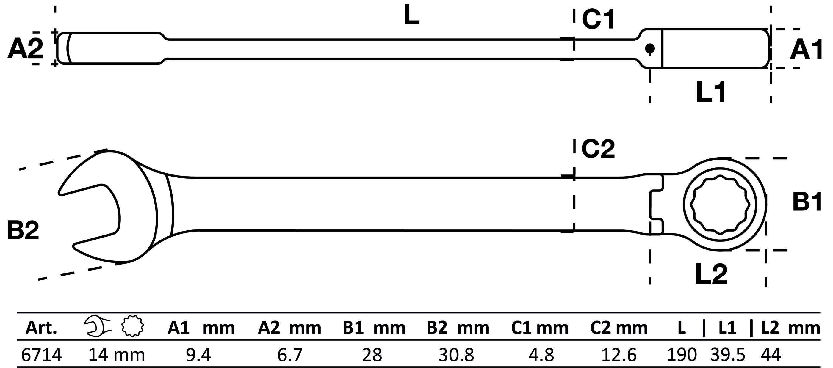 Ratschenring-Maulschlüssel | abwinkelbar | SW 14 mm