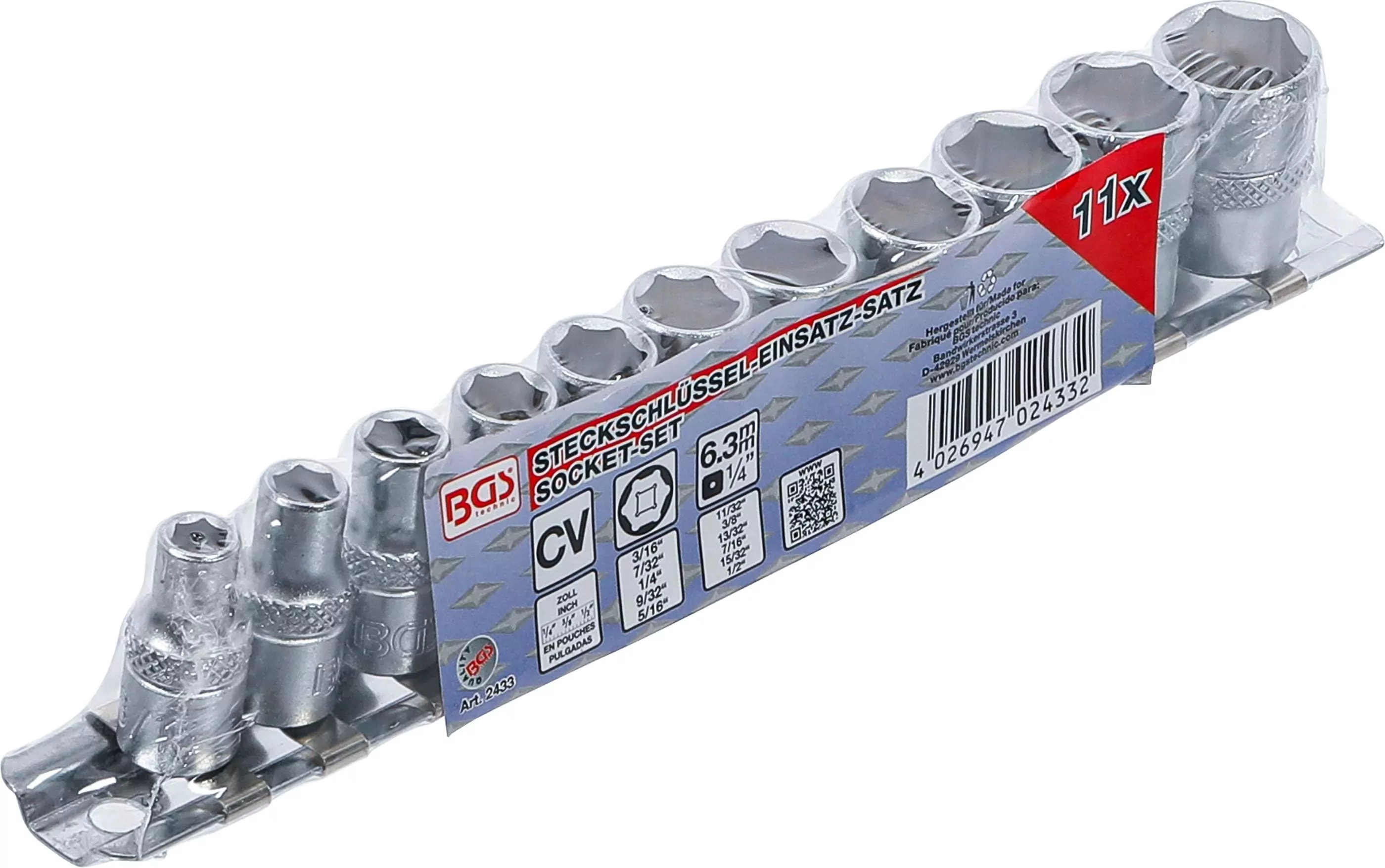 Steckschlüssel-Einsatz-Satz Sechskant | Antrieb Innenvierkant 6,3 mm (1/4") | Zollgrößen | 11-tlg.