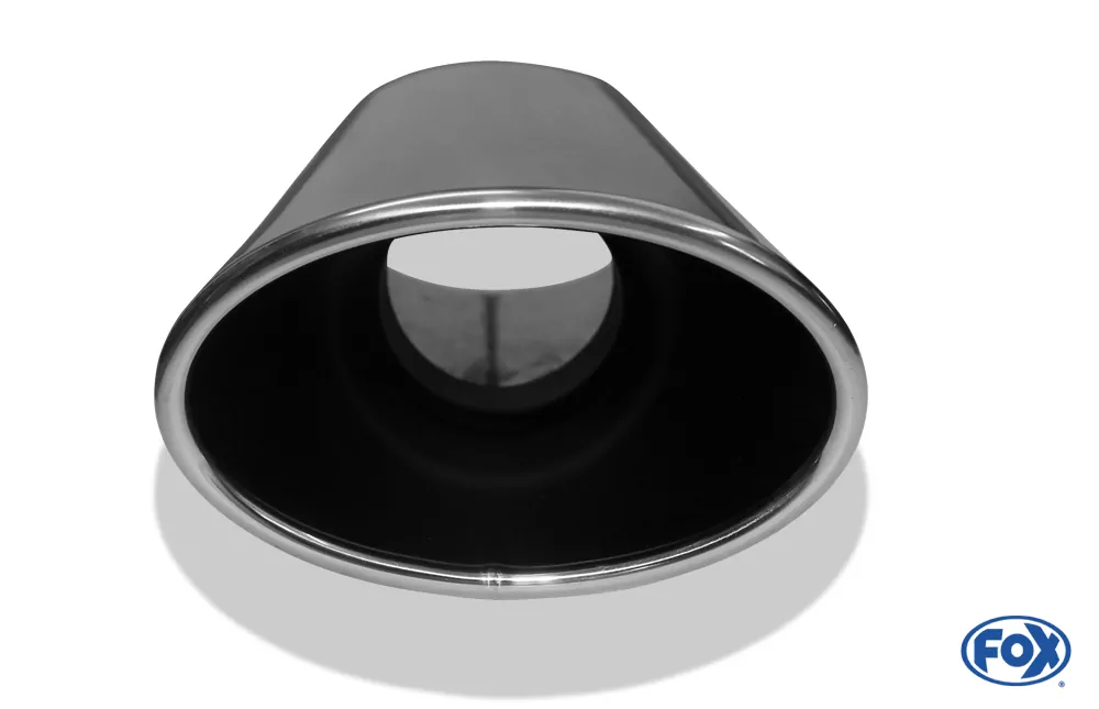 Anschweißendrohr Typ 44  140x90 mm / Gesamtlänge: 300mm  - oval / eingerollt / 15° abgeschrägt / mit lang gezogener Tulpe (Länge ca. 160mm)