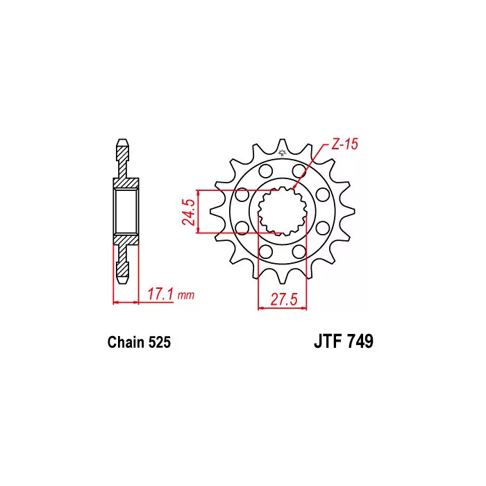 Ritzel 15Z  |  525 Feinverz. Innen Ø 24,5/27,5