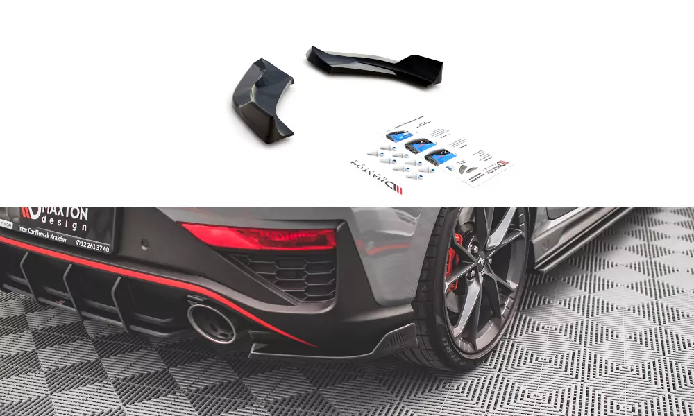 Heck Ansatz Flaps Diffusor V.3 Für Hyundai I30 N Hatchback Mk3 Facelift Schwarz Hochglanz