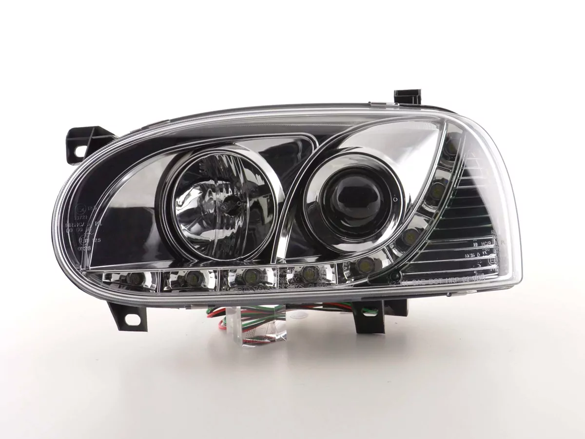 Scheinwerfer Set Daylight LED Tagfahrlicht VW Golf 3 Bj. 91-97 chrom