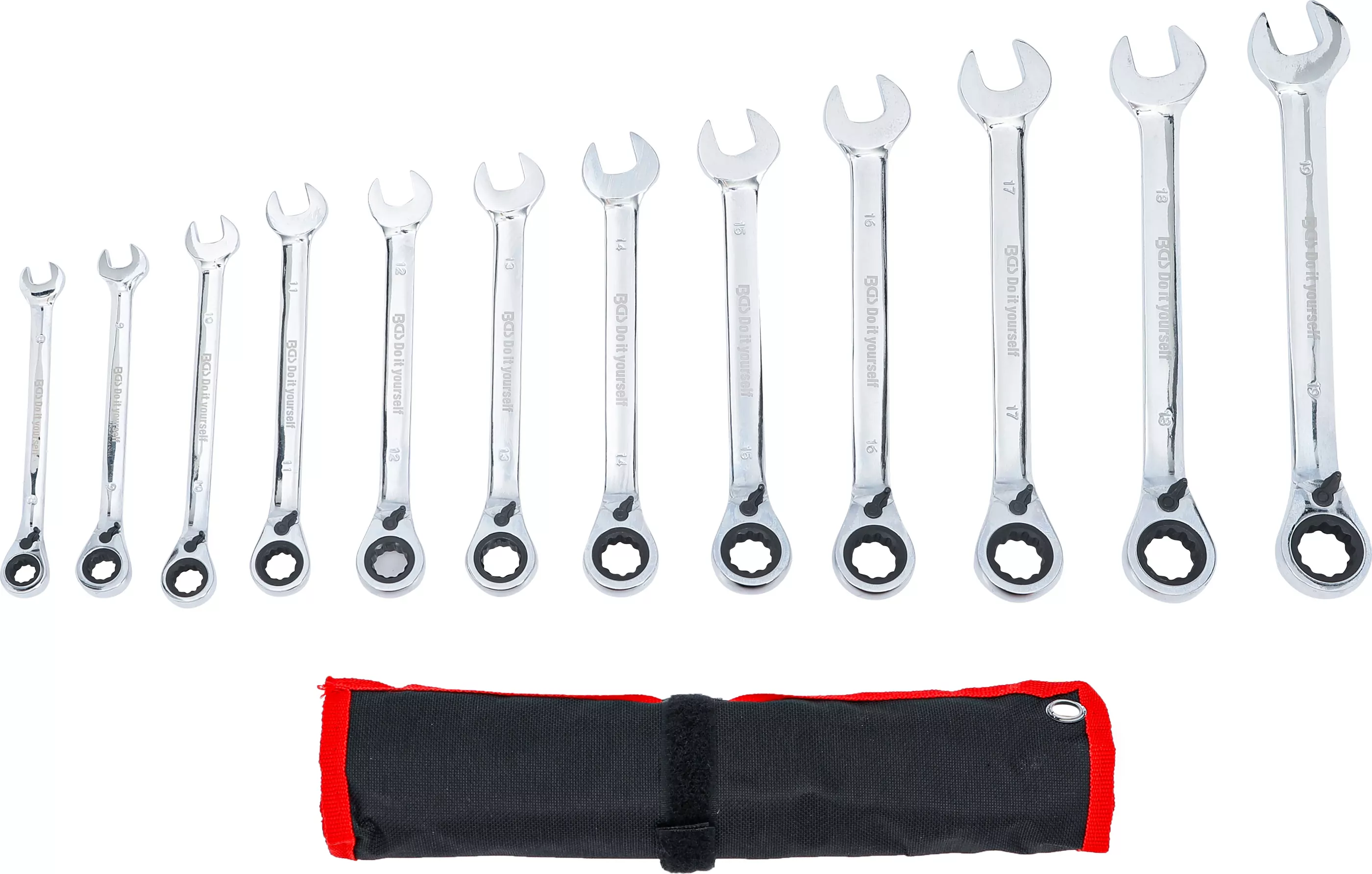 Ratschenring-Maulschlüssel-Satz | umschaltbar | SW 8 - 19 mm | 12-tlg.