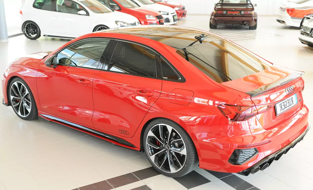 Rieger Seitenschweller links ansatz matt schwarz für Audi A3 S3 (GY) 5-tür. (Sportback) 07.20-05.24 (bis Facelift)