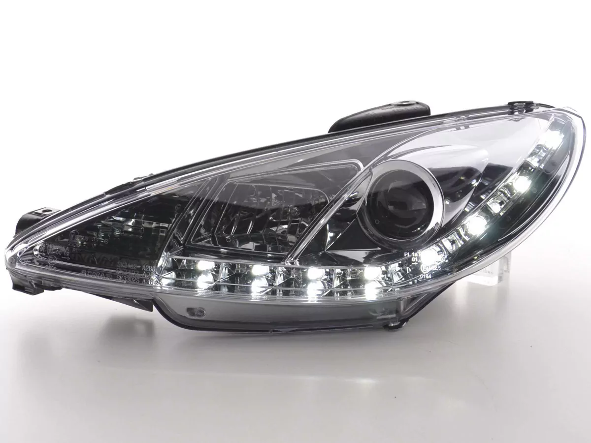Scheinwerfer Set Daylight LED Tagfahrlicht Peugeot 206 Typ S16 Bj. 98- chrom