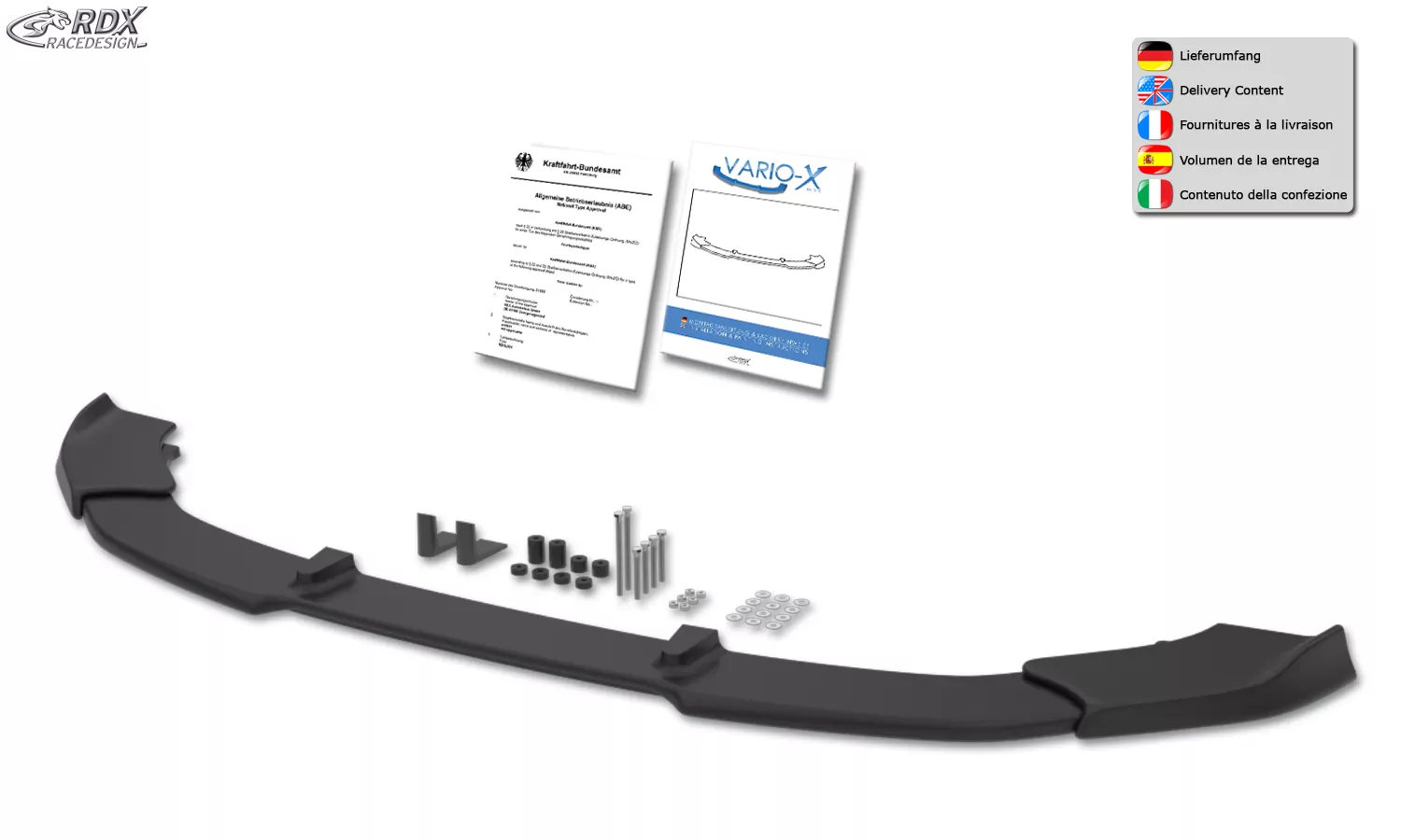 RDX Frontspoiler VARIO-X für MERCEDES C-Klasse W205, S205, C205 (-2018) "V2" Frontlippe Front Ansatz Vorne Spoilerlippe