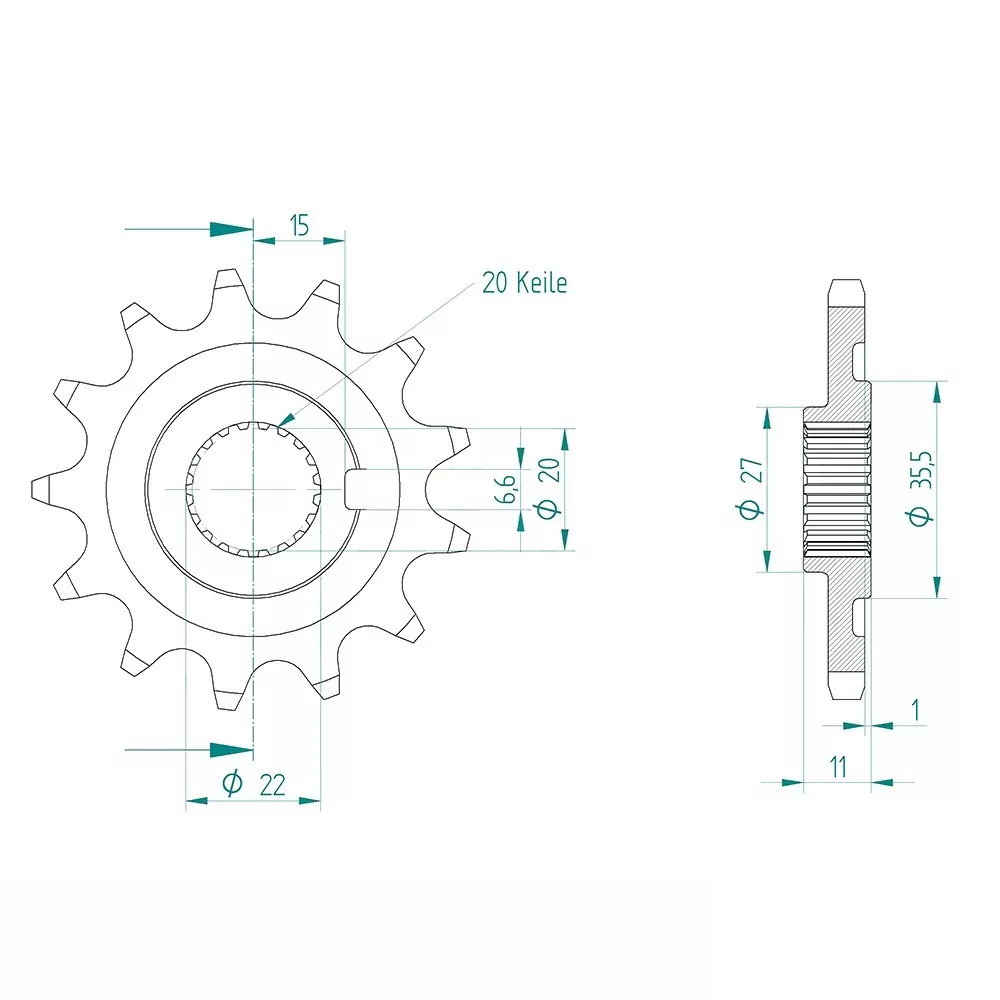 Ritzel 13 Zähne Teilung 520
