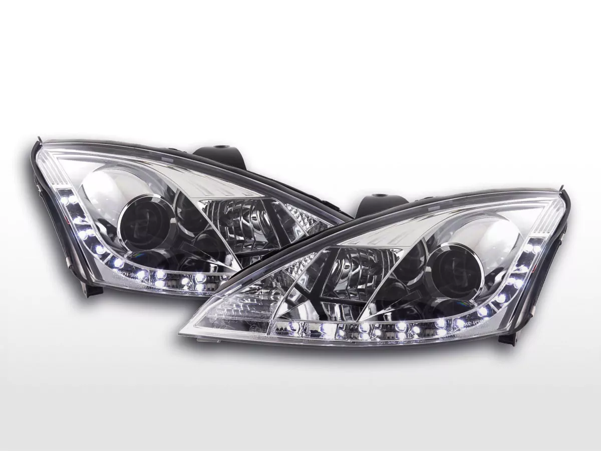 Scheinwerfer Set Daylight LED TFL-Optik Ford Focus 3/4/5-trg. Bj. 01-04 chrom für Rechtslenker