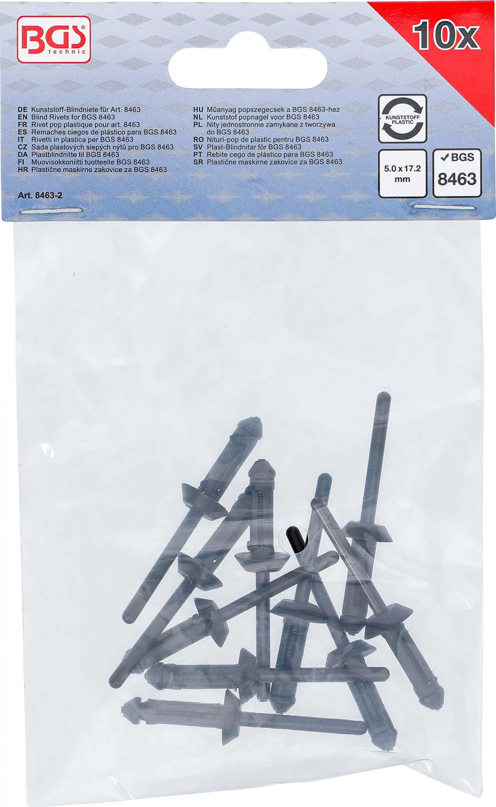 Kunststoff-Blindniete für Art. 8463 | 5,0 x 17,2 mm | 10-tlg.