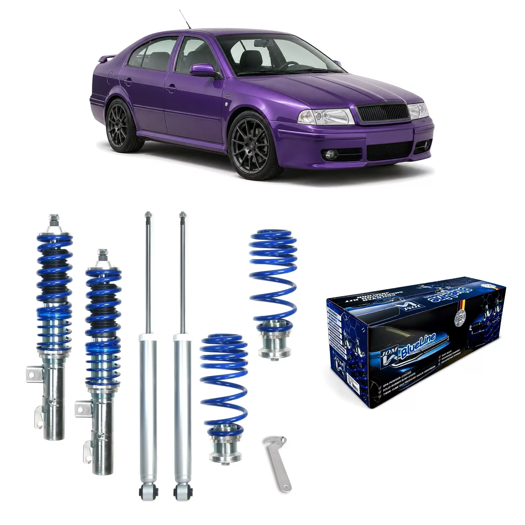 BlueLine Gewindefahrwerk passend für Skoda Octavia RS (1U) 1.8 ab Baujahr 05.2001, nicht für Modelle mit Allradantrieb